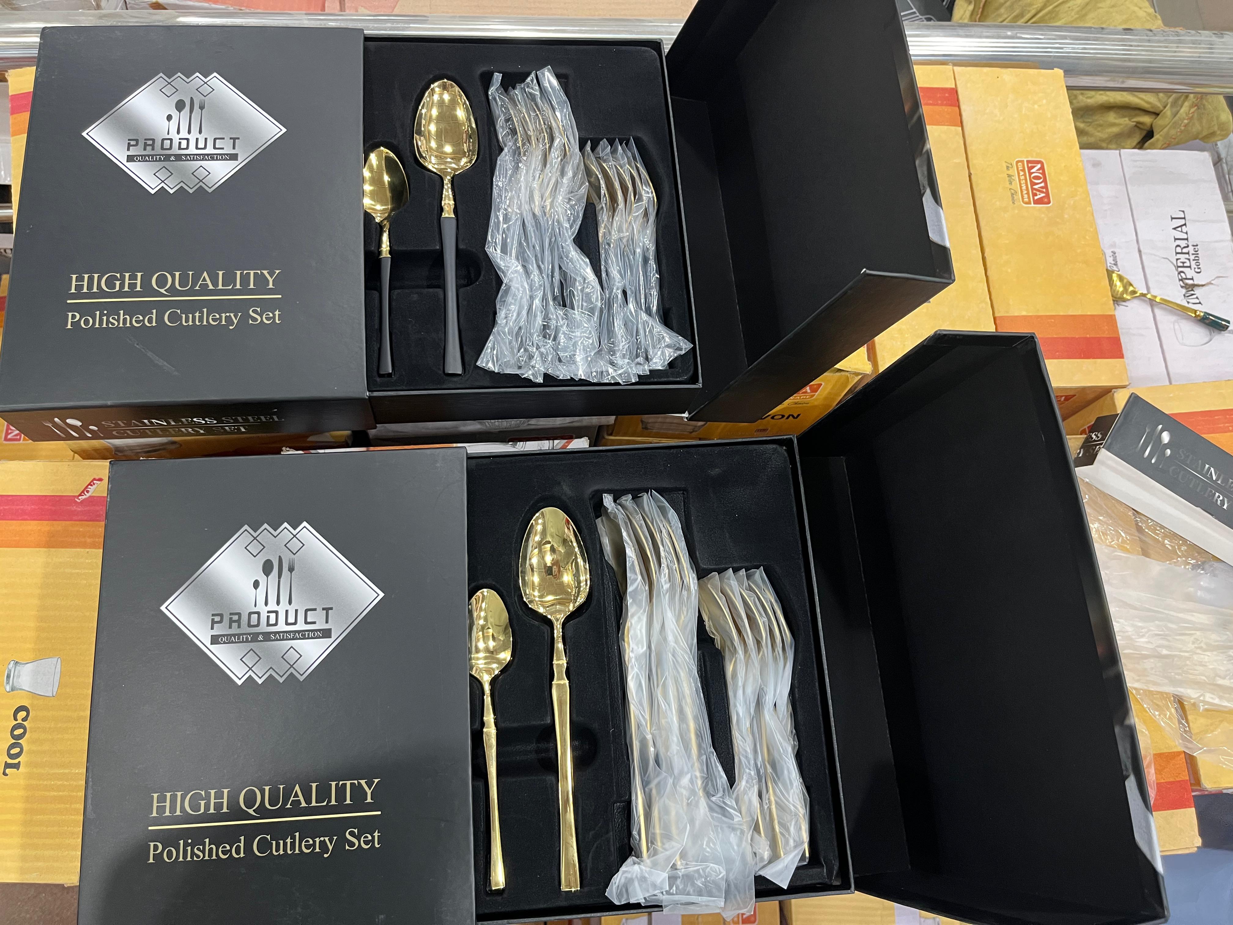 Hanif Trades High Quality Polished Cutlery Set Golden and Half Golden Stainless Steel