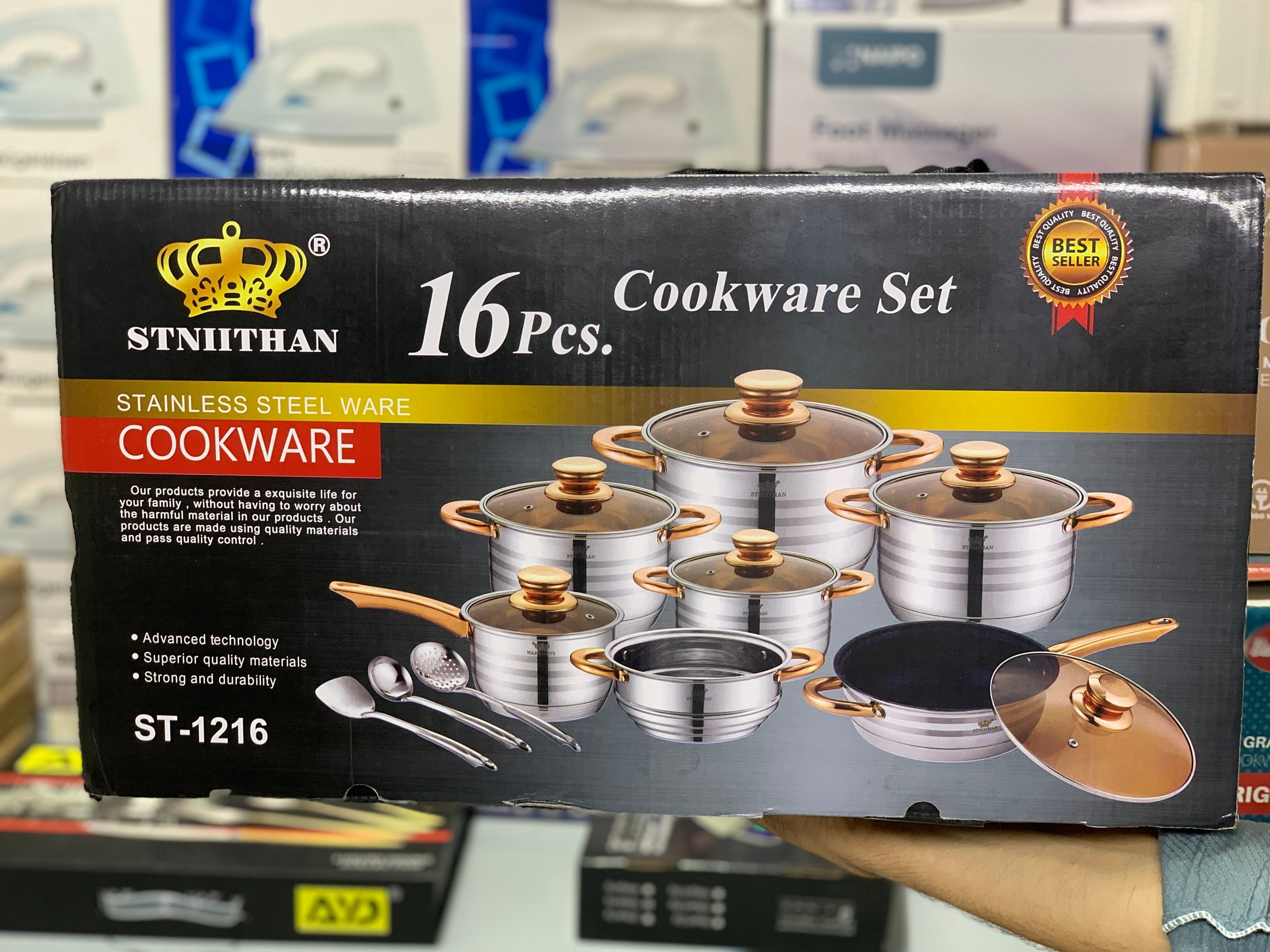 16 Pieces STNIITHAN Stainless Steel Cookware Set