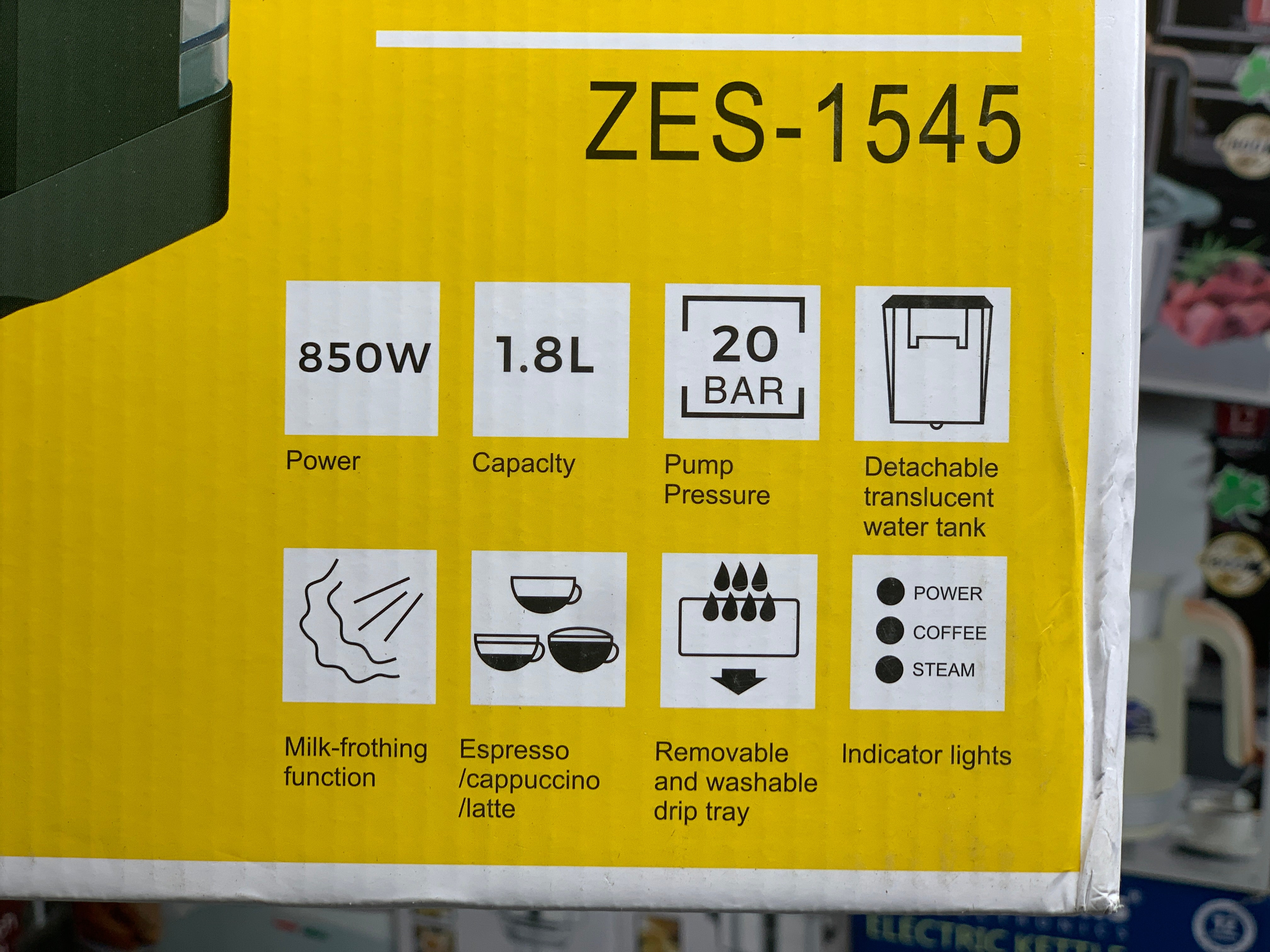 ZANUSSI Expresso Machine 850w 1.8L 20 Bar