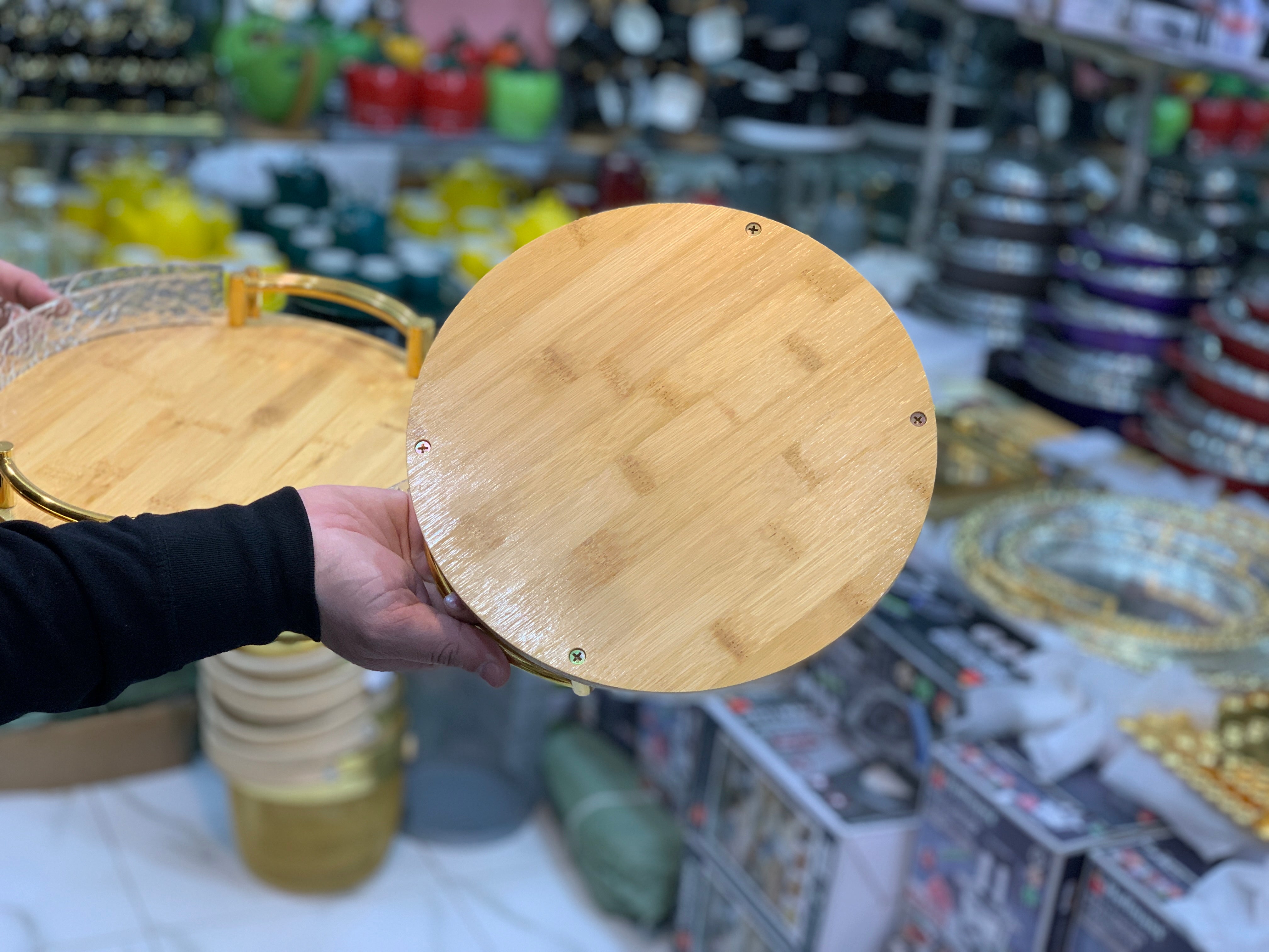 Round Shape Stylish Bamboo Serving Trays 3 Pieces