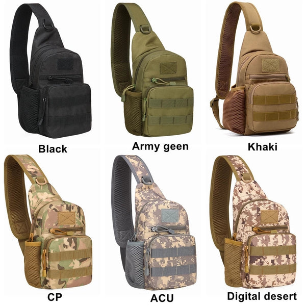 Tactical Military Chest Sling Bag Water Resistant MOLLE Shoulder Backpack Men's One Strap Daypack with Water Bottle Holder