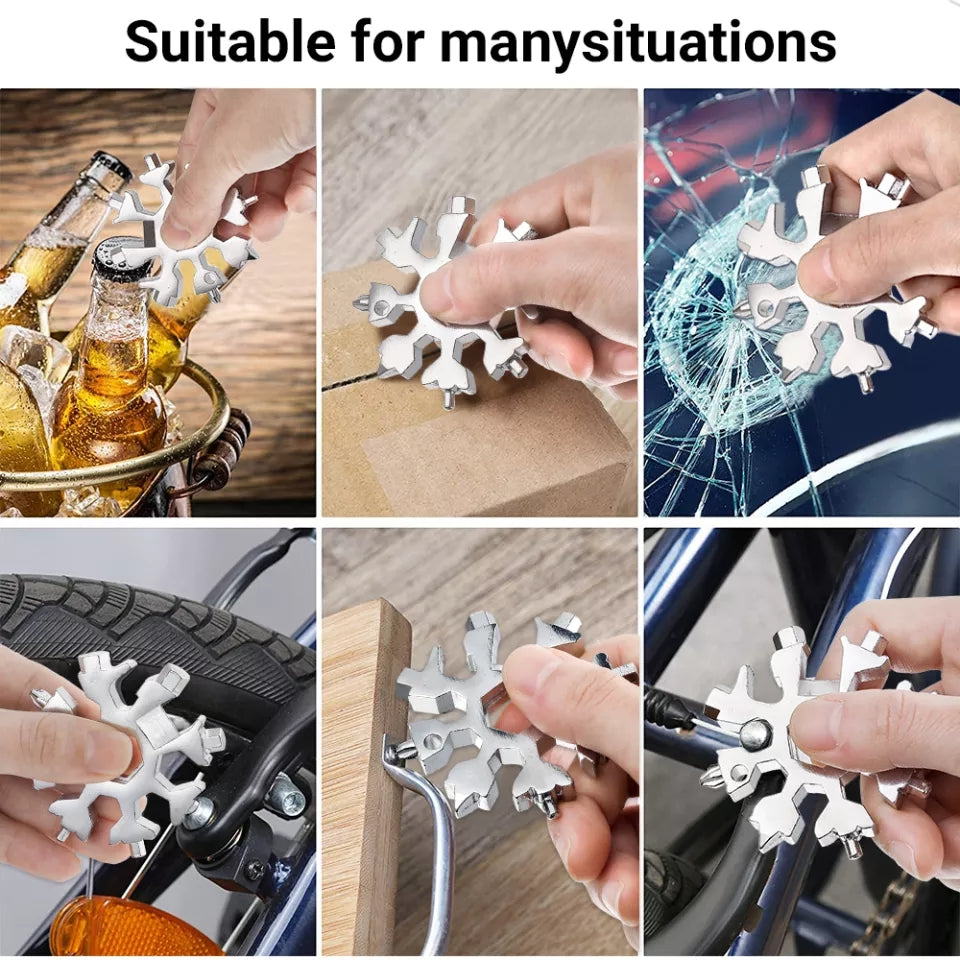 18 In 1 Snowflake Multi Pocket Tool Hex Wrench Bottle opener Screwdriver Spanner