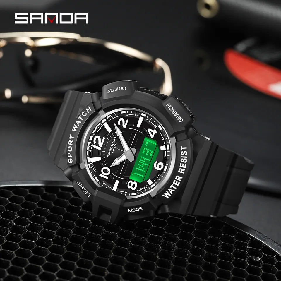 SANDA 6018 Sports Luxury Dual Time Waterproof Wrist Watch