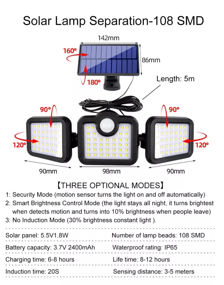 Triple Head Outdoor Waterproof Solar Motion Sensor Light