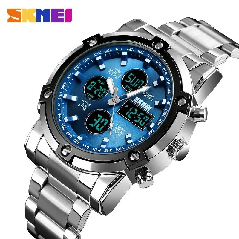 SKMEI 1389 Dual Time Stainless Steel Quartz Waterproof Watch