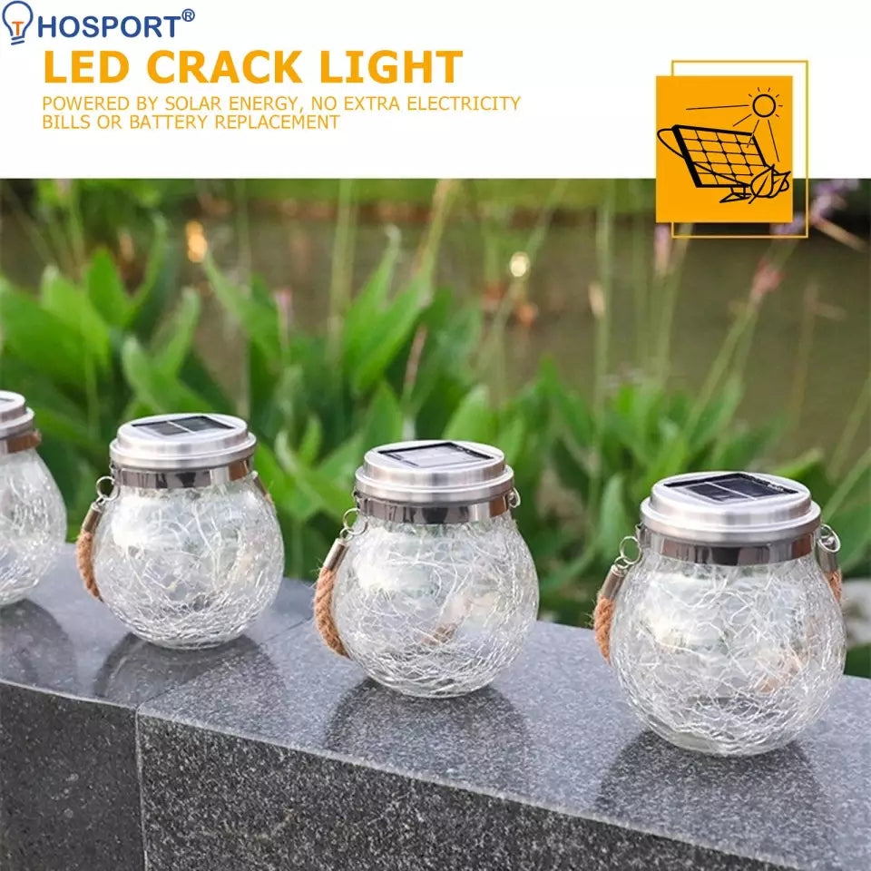 Solar Lantern Outdoor Crack Glass Solar Light led Mason Jar Light