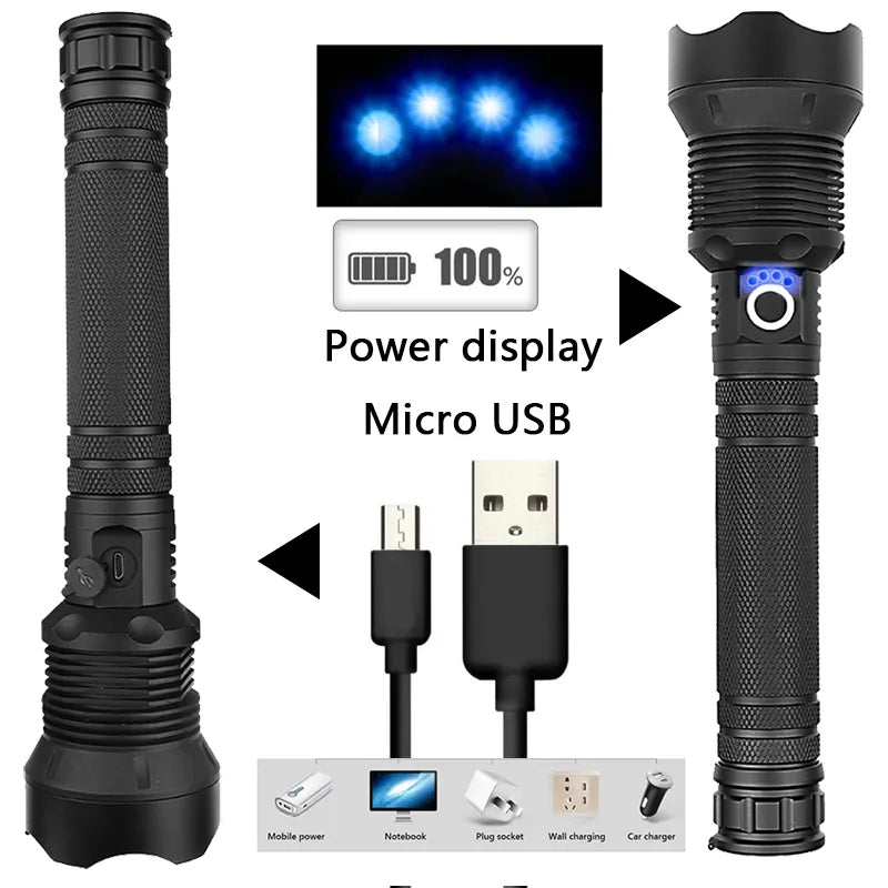 Long Range 9000-Lumens LED Rechargeable Super Bright Flashlight