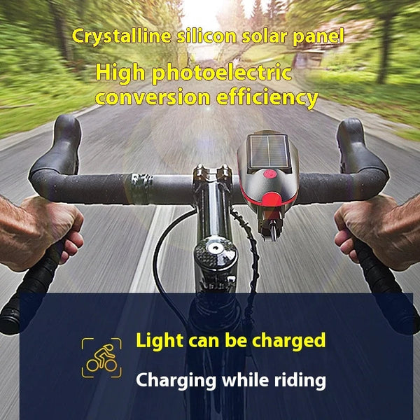 Solar Bicycle Headlight Rechargeable Bike Headlight with Horn Solar Power Waterproof