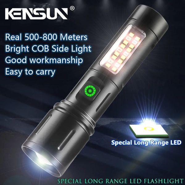 Portable Rechargeable Powerful LED Flashlight, Aluminum Alloy Zoom Flashlight