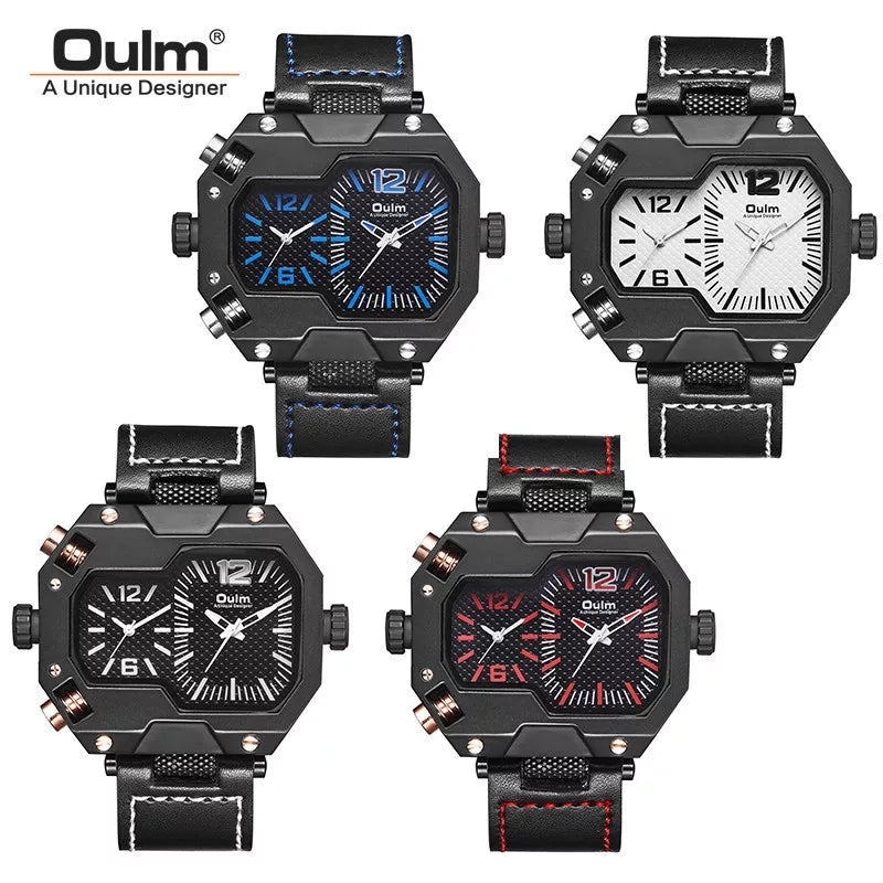 Oulm 3878 Luxury Brand Unique Design Leather Strap Watch