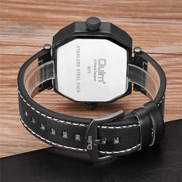 Oulm 3878 Luxury Brand Unique Design Leather Strap Watch