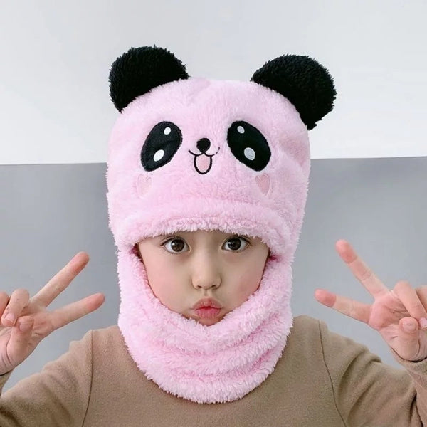 Winter Baby Cap Set Velvet Cartoon Panda Rabbit Baby Head Cover Warm Neck Collar Kids Beanies Sets Plush Children Hat Scarf