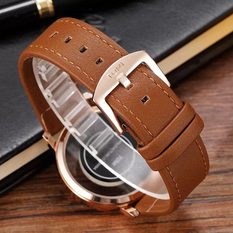 Tomi Brand Slim Luxury Leather Strap Wrist Watch TM105