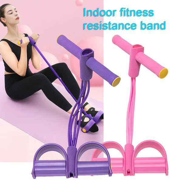 4 Tubes Elastic Sit-up Pull Rope Abdominal Exerciser Resistance Band