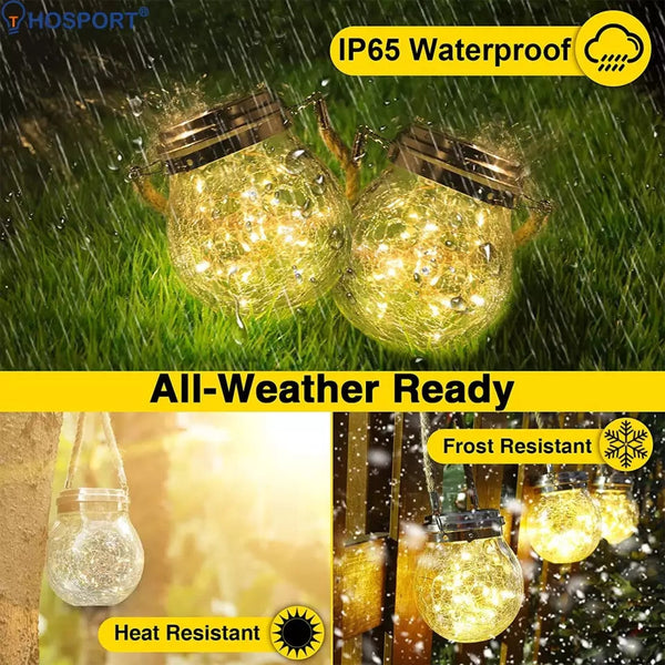 Solar Lantern Outdoor Crack Glass Solar Light led Mason Jar Light