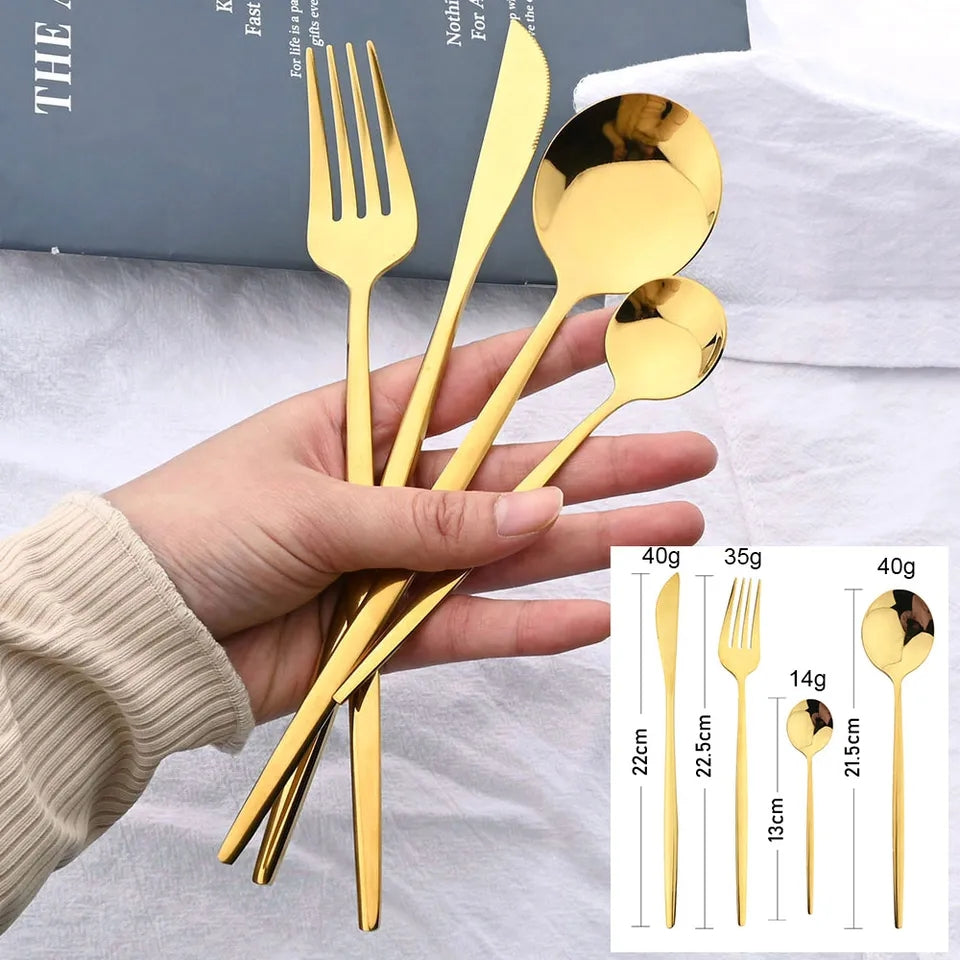 24 Pcs Premium Stainless Steel Dining Cutlery Set Golden Black