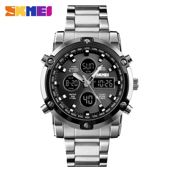 SKMEI 1389 Dual Time Stainless Steel Quartz Waterproof Watch