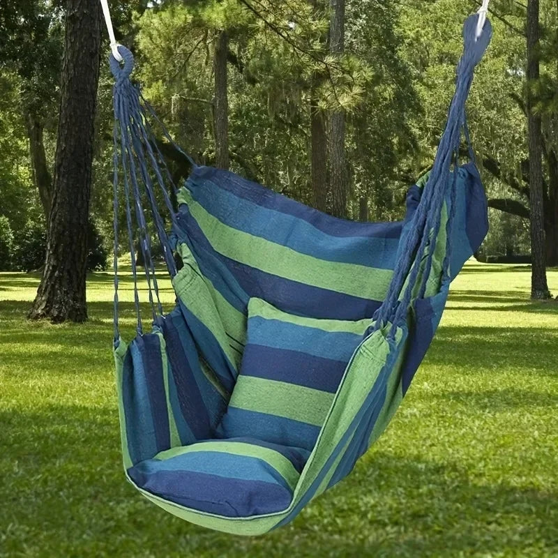 Outdoor Hanging Hammock Chair, Comfortable Durable Cotton Swing for Camping and Backyard with Cushion