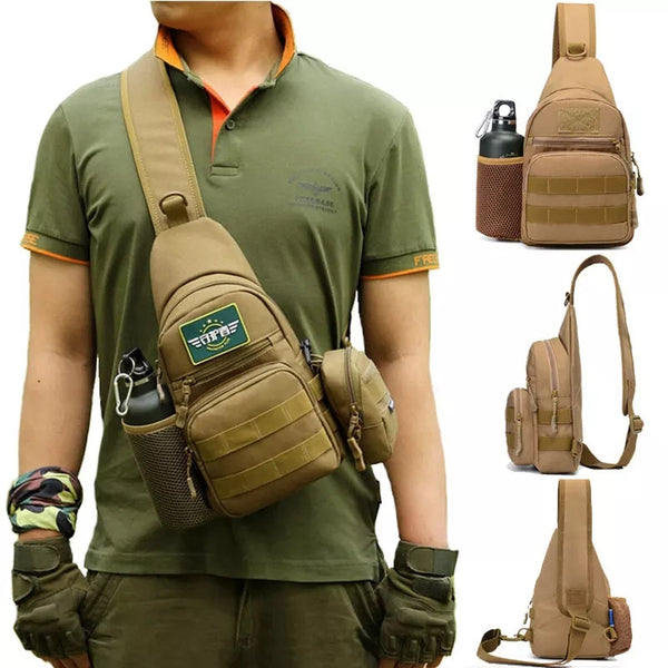 Tactical Military Chest Sling Bag Water Resistant MOLLE Shoulder Backpack Men's One Strap Daypack with Water Bottle Holder