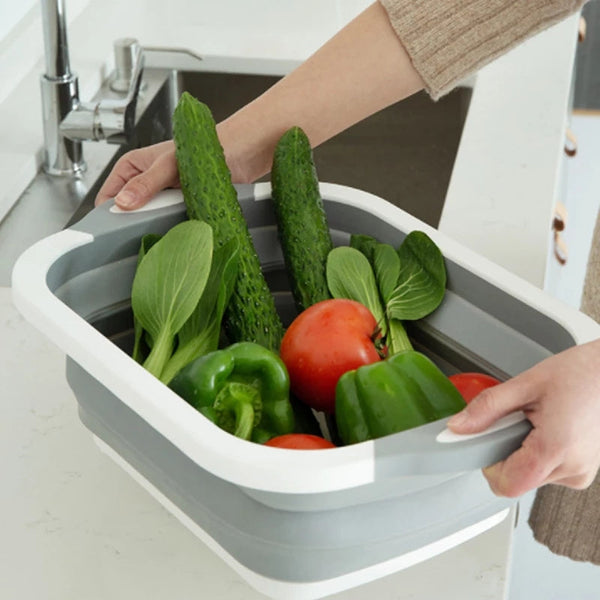 Folding Cutting Board Basket Collapsible Dish Tub