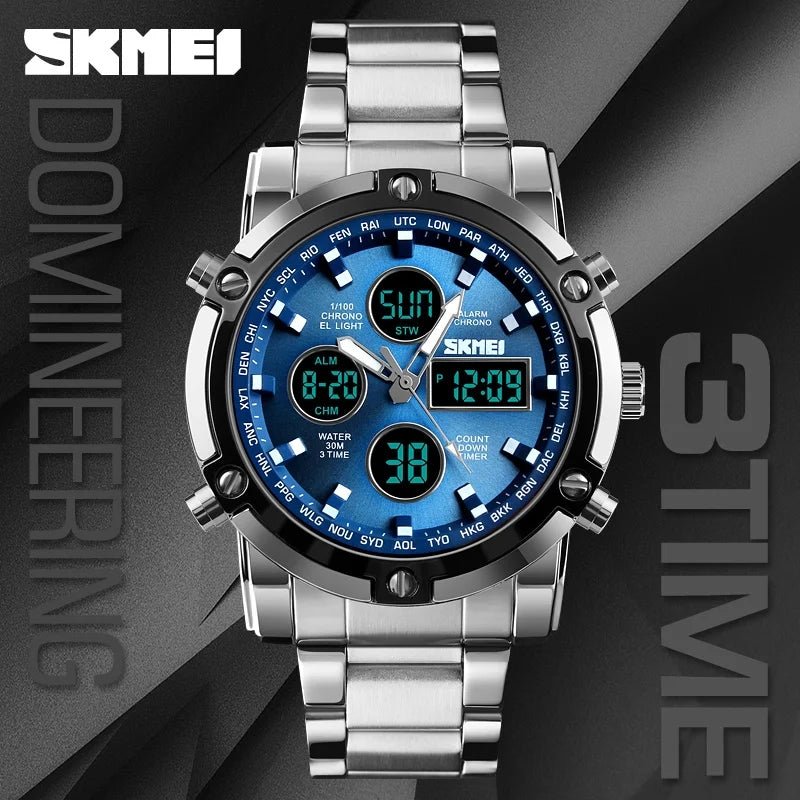 SKMEI 1389 Dual Time Stainless Steel Quartz Waterproof Watch