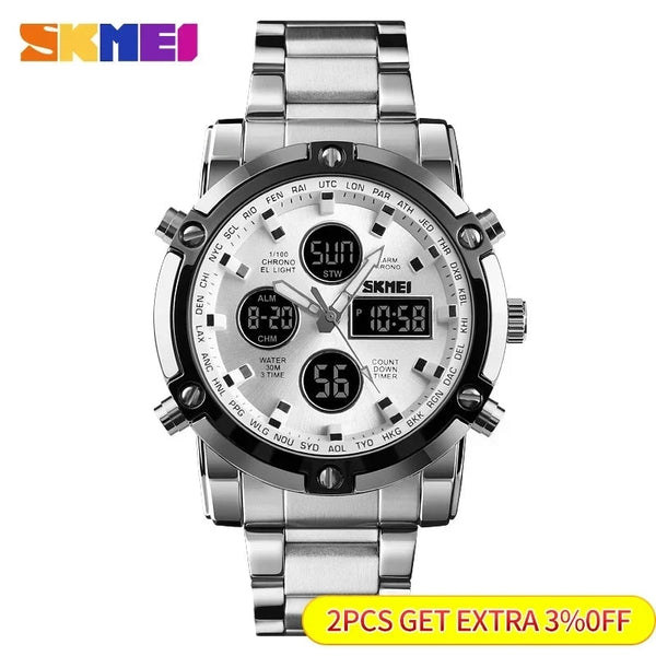 SKMEI 1389 Dual Time Stainless Steel Quartz Waterproof Watch