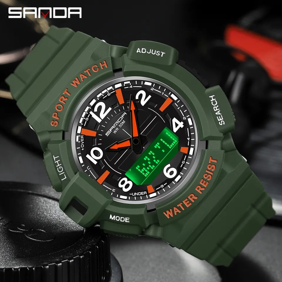 SANDA 6018 Sports Luxury Dual Time Waterproof Wrist Watch