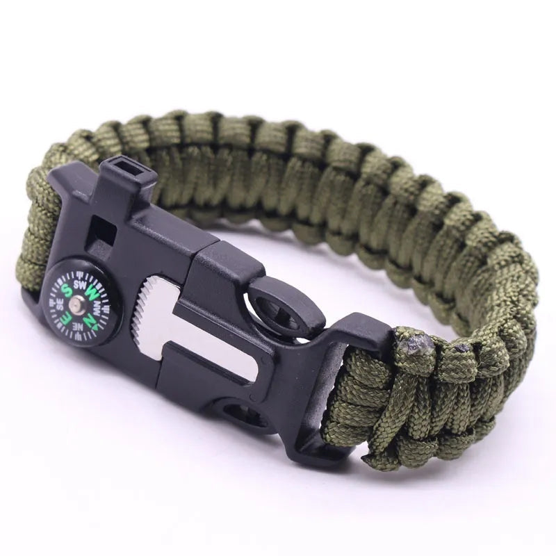 Outdoor Rescue Multi-Function Survival Paracord Bracelet with Compass & Whistle