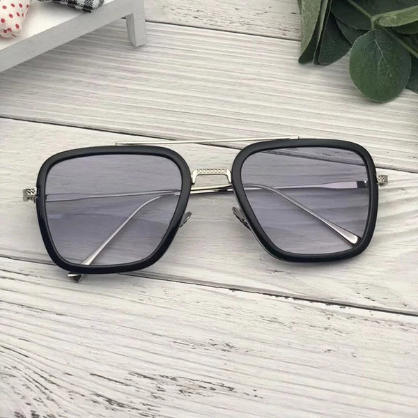 Tony Stark Sunglasses Vintage Square Metal Frame Eyewear