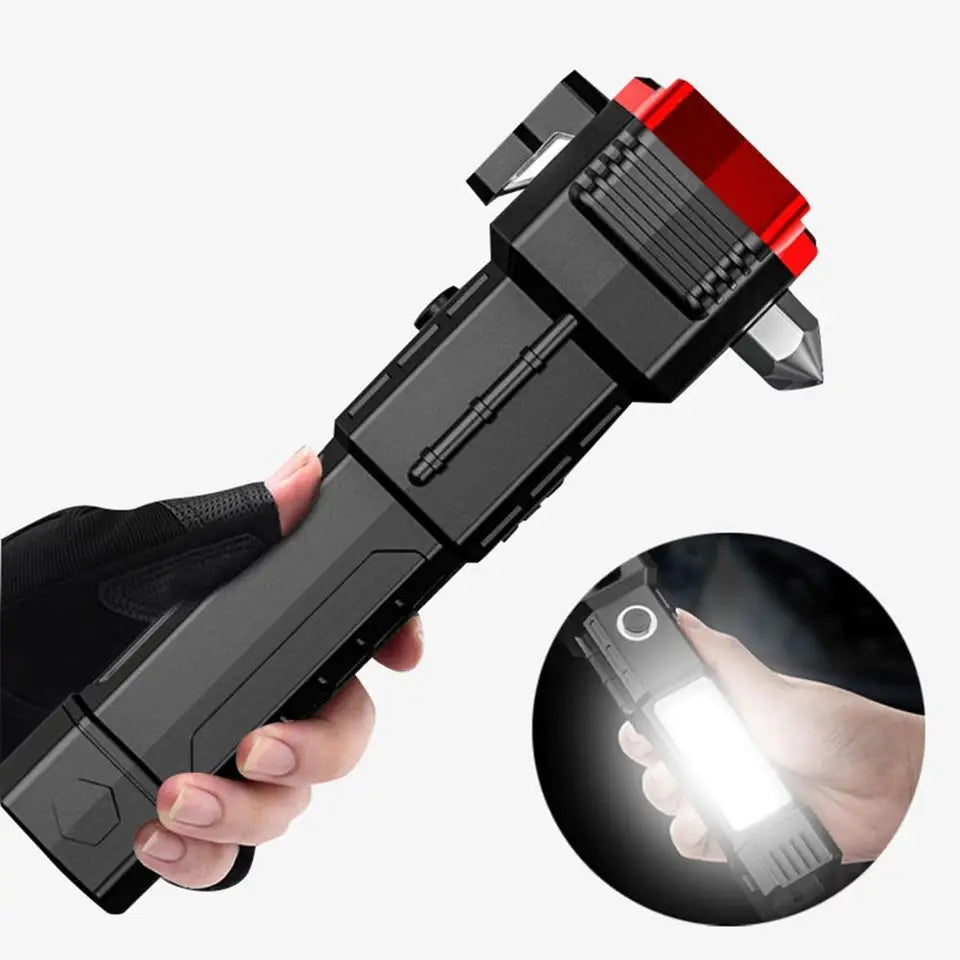 Multifunction Emergency Hammer Flashlight with Power Bank