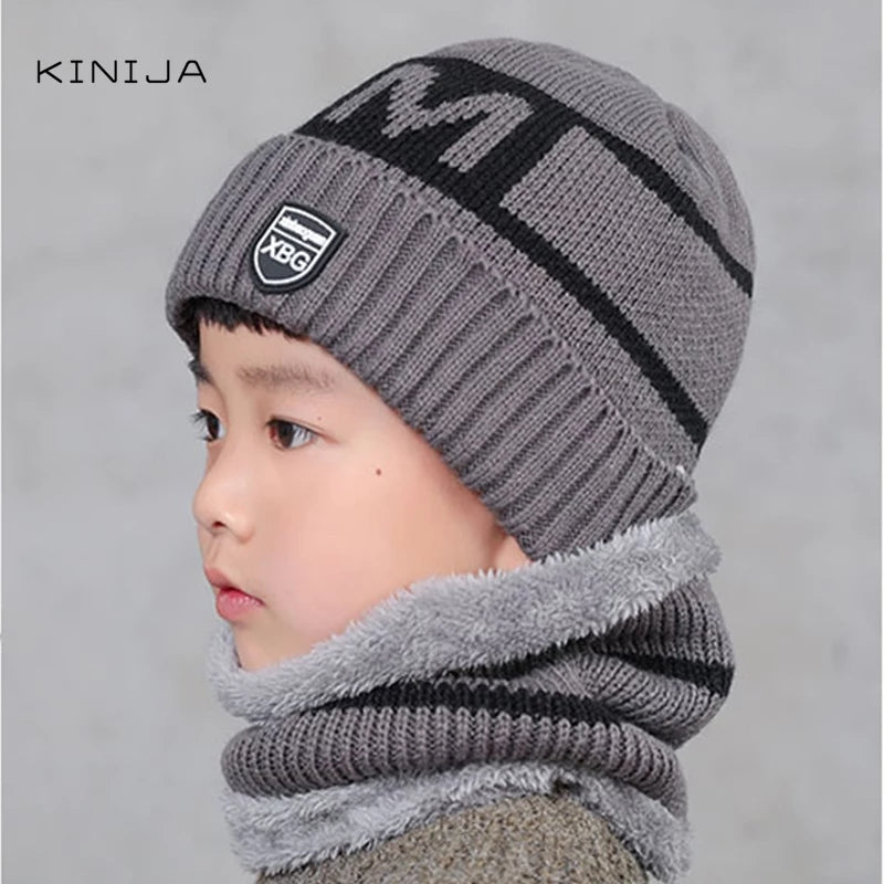 Kids Winter Beanie Hats and Scarf Set Warm Knitted Skull Cap Neck Warmer