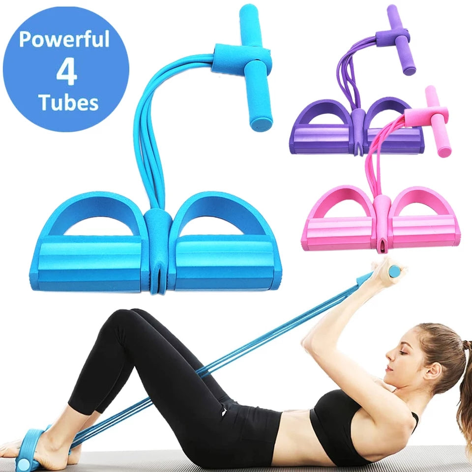 4 Tubes Elastic Sit-up Pull Rope Abdominal Exerciser Resistance Band