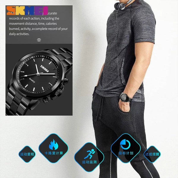 SKMEI 1324 Stainless Steel Pedometer Tracker Bluetooth Smartwatch