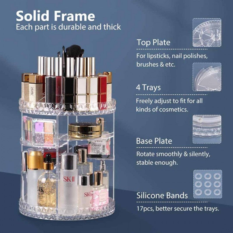 Transparent 360 Rotating Makeup Organizer | Cosmetics Makeup Storage Box | Beauty Organization