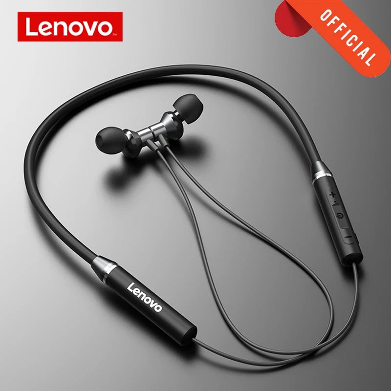 Lenovo Neckband Earphone Wireless Headset Magnetic IPX5 Waterproof Sport Earbud with Noise Cancelling Mic