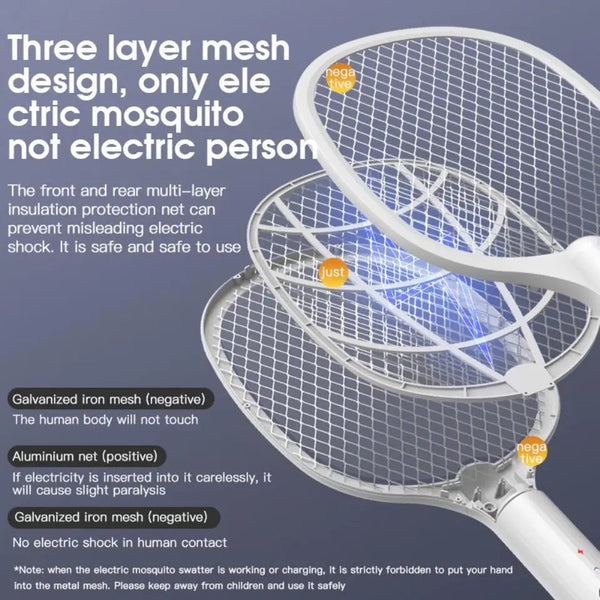 Rechargeable Handheld Electric Fly Swatter Mosquito Killer Racket