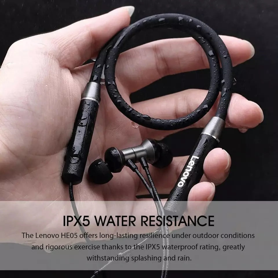 Lenovo Neckband Earphone Wireless Headset Magnetic IPX5 Waterproof Sport Earbud with Noise Cancelling Mic