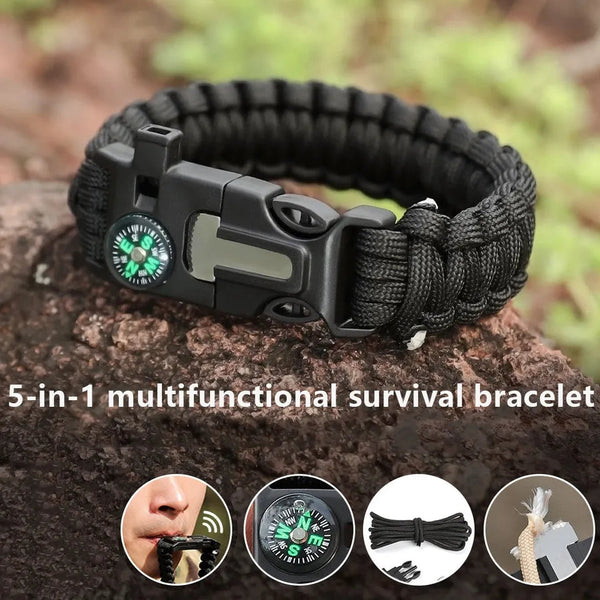 Outdoor Rescue Multi-Function Survival Paracord Bracelet with Compass & Whistle