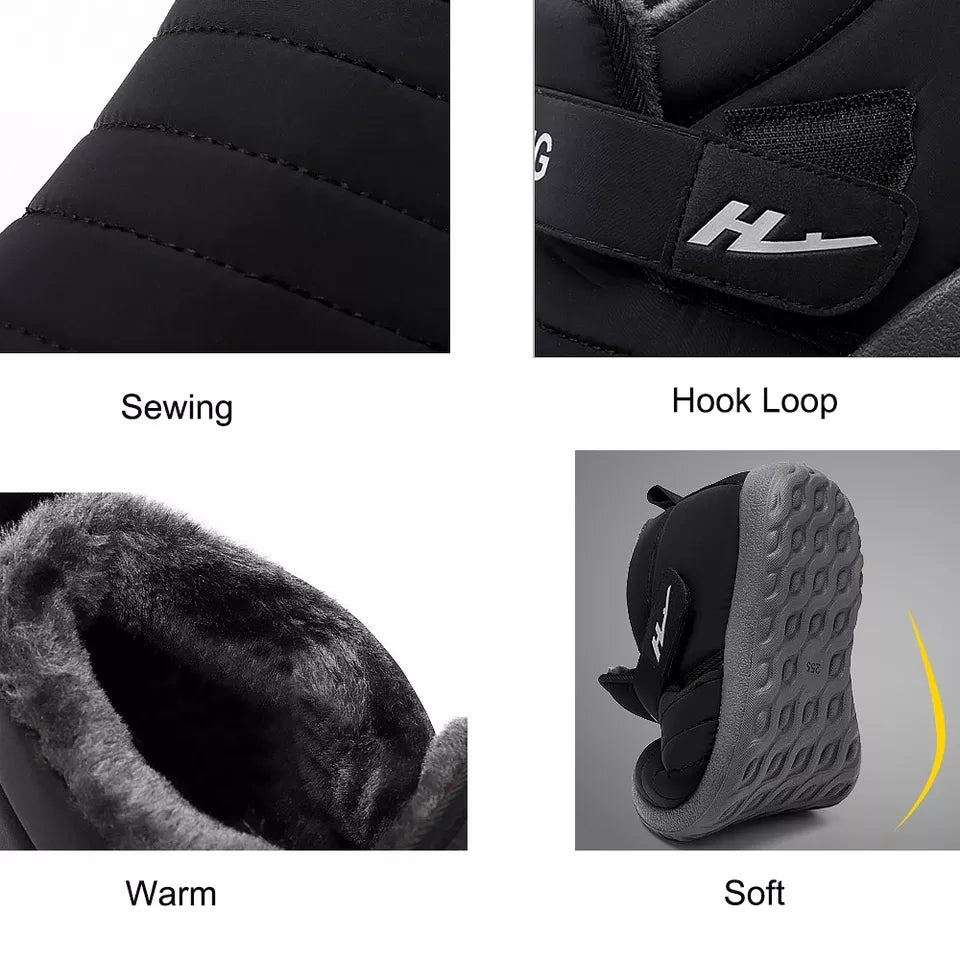 Men Warm Snow Boots Fur Lining Waterproof Shoes, Casual Winter Furry Warm Boot