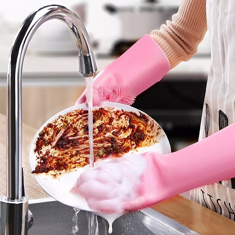 Magic Silicone Dish Washing Rubber Gloves Heat Resistant