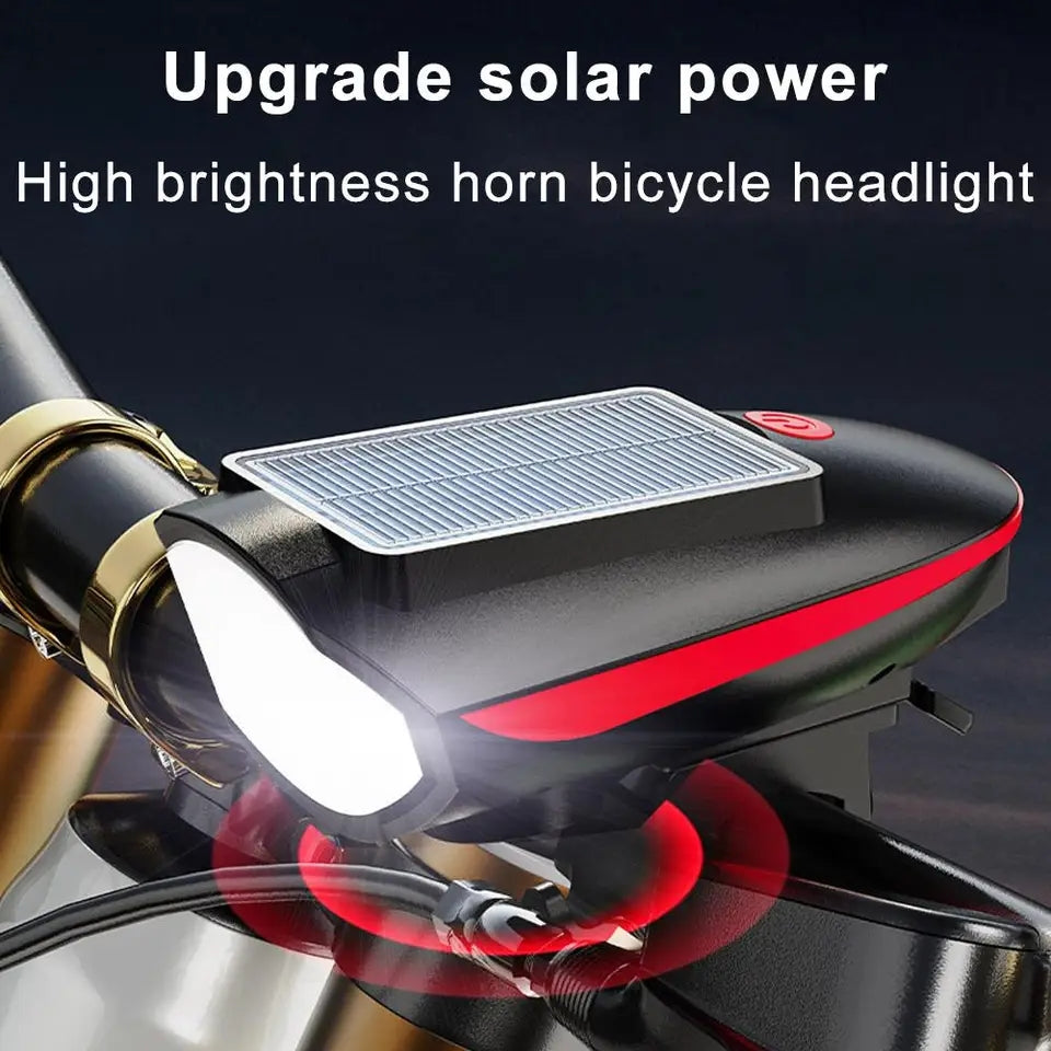 Solar Bicycle Headlight Rechargeable Bike Headlight with Horn Solar Power Waterproof