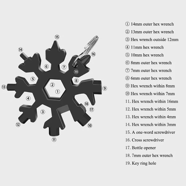 18 In 1 Snowflake Multi Pocket Tool Hex Wrench Bottle opener Screwdriver Spanner