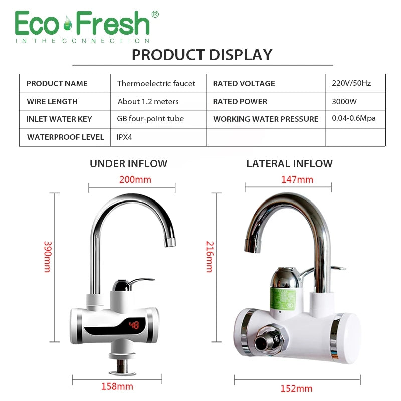 Instant Temperature Display Hot Water Heater Electric Faucet Kitchen Winter Warm (BL SMART)