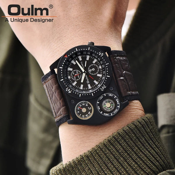 Oulm 4094 Luxury Brand Unique Design Leather Strap Watch