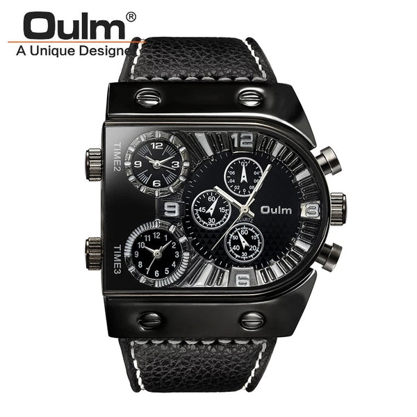 Oulm 9315 Luxury Brand Unique Design Leather Strap Watch