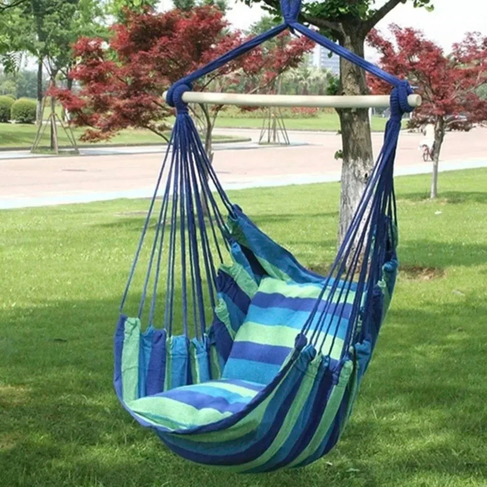 Outdoor Hanging Hammock Chair, Comfortable Durable Cotton Swing for Camping and Backyard with Cushion