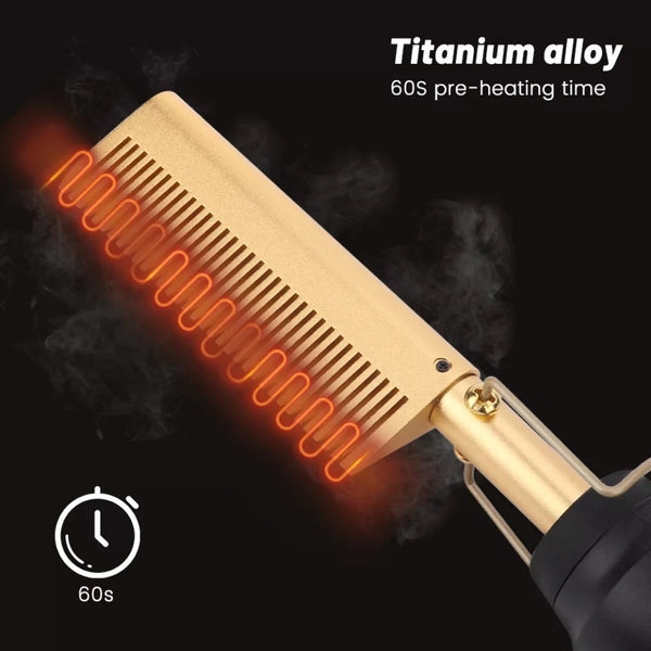 Hot Comb Hair Straightener Heat Pressing Comb, Portable Travel Anti-Scald Straightener Press Comb