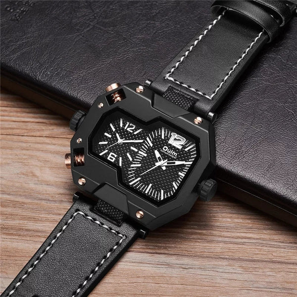 Oulm 3878 Luxury Brand Unique Design Leather Strap Watch