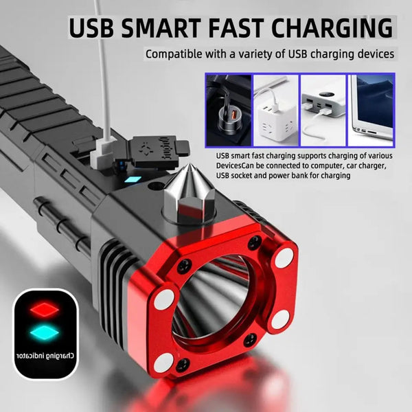 Multifunction Emergency Hammer Flashlight with Power Bank