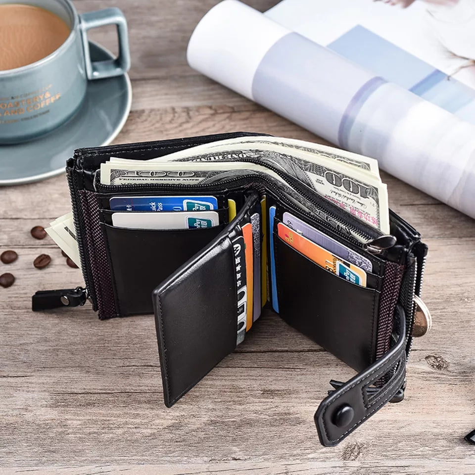 Baellerry Business Double Zipper PU Wallet, Cardholder